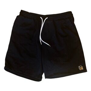 AKOO Mens Black Sweat Shorts XL Fox Top Hat Patch Drawstring RN98011 Streetwear